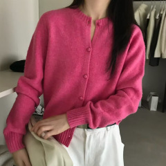 软糯气质细羊毛圆领针织开衫女秋秋季新款宽松显瘦单排扣毛衣外套