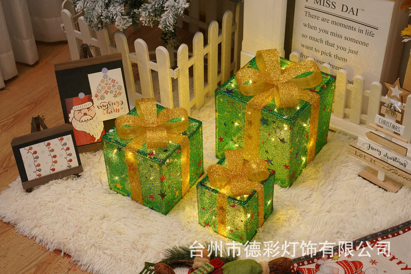 LEDクリスマスプレゼント箱三点セット越境新作クリスマス装飾灯シチュエーションアレンジ装飾灯|undefined
