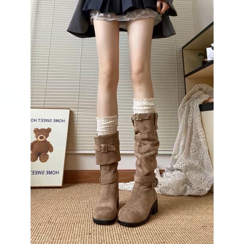 Two-wear thick-soled height-increasing Western boots, versatile autumn/winter leather and fleece snow boots, chunky-heeled high-heeled over-the-knee boots for women, 2026 Two-wear thick-soled height-increasing Western boots, versatile autumn/winter leather and fleece snow boots, chunky-heeled high-heeled over-the-knee boots for women, 2026