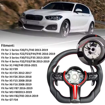 modified steering wheel, genuine – Steering wheel - semi-perforated-carbon-fiber-with-red-cross-and-black-buttons-carbon-fiber-long-paddle-with-notches