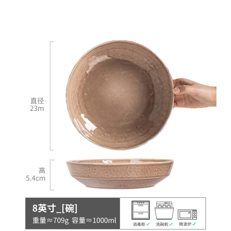 Gran colección de cuencos hermosos, cuencos de sopa de cerámica de color sólido retro, cuencos de fideos, ensaladeras de frutas redondas, vajillas para el hogar al por mayor