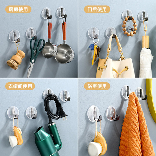 No-punch hooks, strong adhesive hangers, wall-mounted, kitchen and bedroom door behind clothes, seamless adhesive hooks