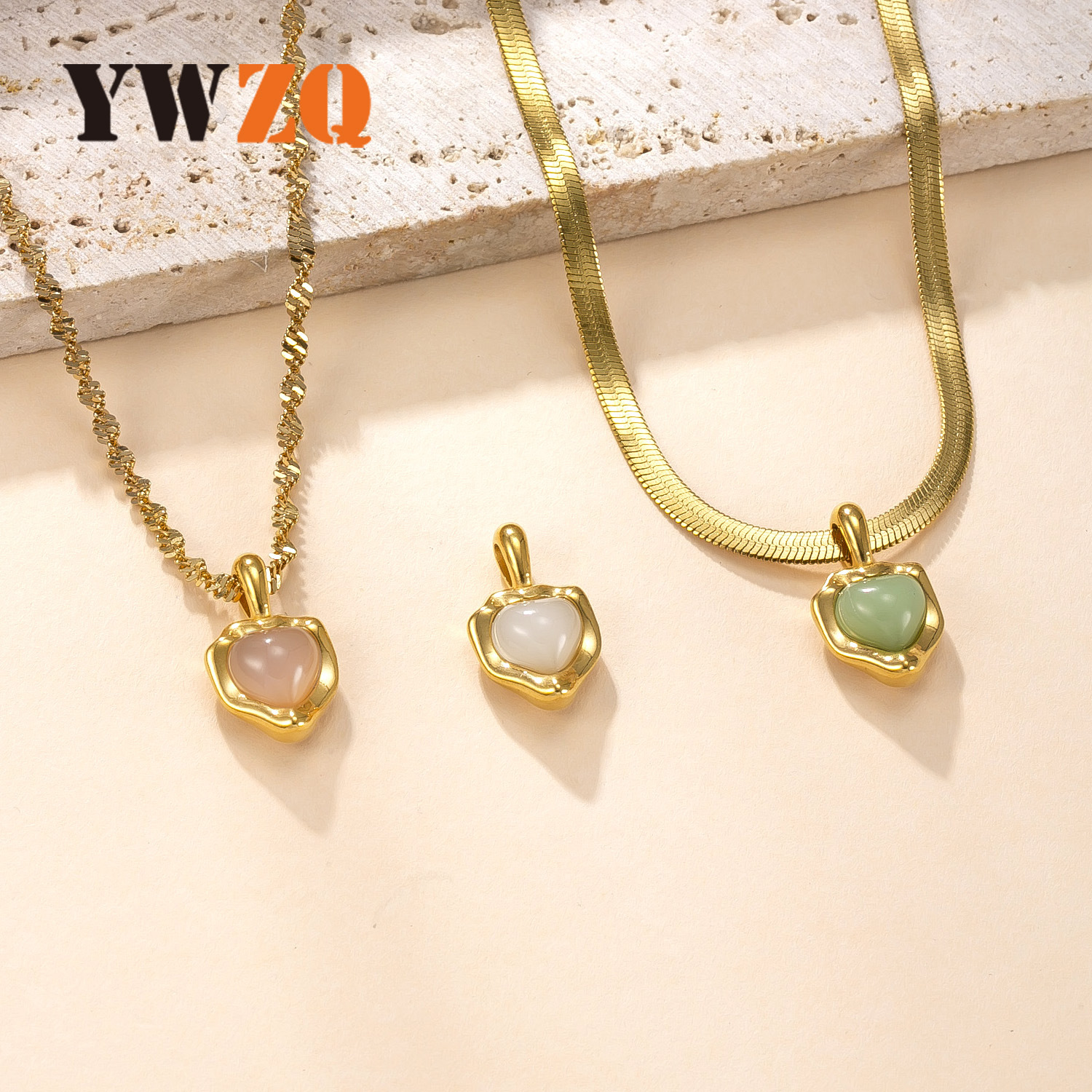 Colgante único moda transfronteriza joyería de acero inoxidable amor collar de piedra natural lujo ligero fábrica de accesorios de joyería de bricolaje simple