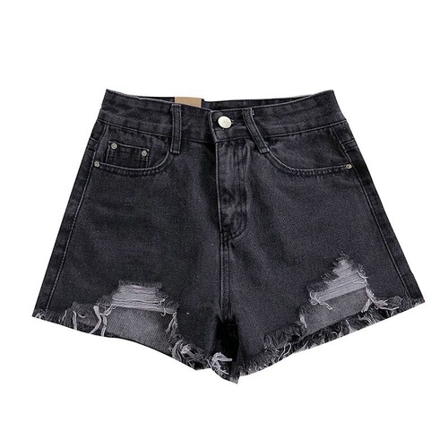 Ripped denim shorts for female students 2021 spring and summer new versatile slimming wide-leg raw edge a-line hot pants ins trend