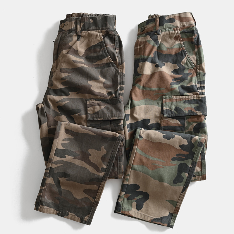 Cross-Border Heavyweight American Casual Camouflage Straight-Leg Cargo Pants for Men, Outdoor Military Style, Loose Fit, Plus Size, Japanese Trend