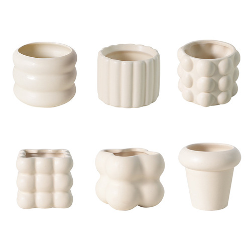 Ceramic Planter with INS Style Creamy Light Luxury High-End Creative Simple Home Decor Desktop Ornament Flower Pot