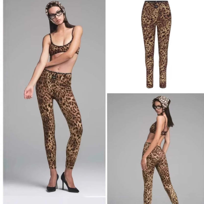 Cross-Border Skims European and American Style 2025 Spring Women's New Fashion Leopard Print Sleeveless Vest Tight High Waist Pants