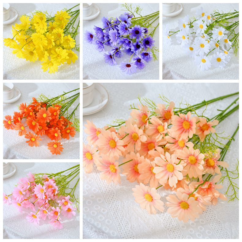 Artificial chamomile 5-head Daisy fake flower wholesale engineering gardening home display flower arrangement decoration cross-border in stock