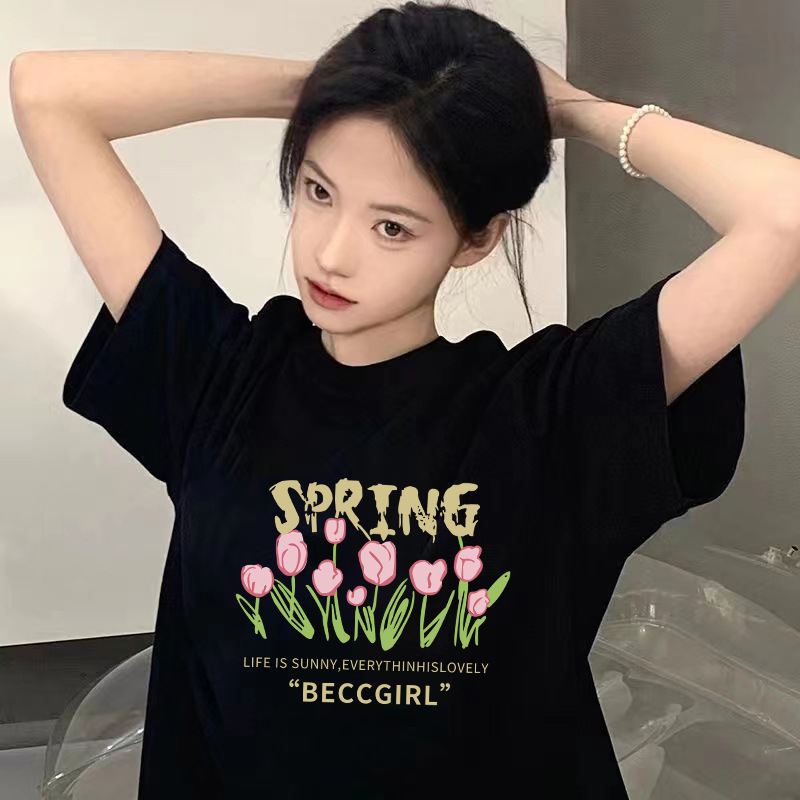 Camiseta para mujer, estilo verano 2026, de seda helada transpirable de secado rápido, estilo Hong Kong, moderna, estampada, de manga corta, para hombre