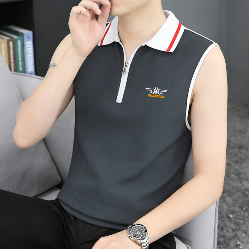 Summer New Men's Vest 2026 Lapel Sleeveless Slim Fit Wide Shoulder Sports Sweatshirt Thin Polo Top