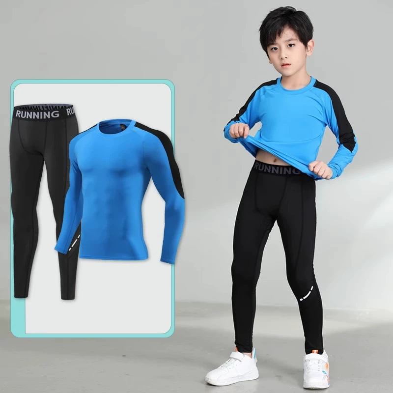 Children's fleece basketball football sports suit for training for gym, quick dry long-sleeve, tight, for running