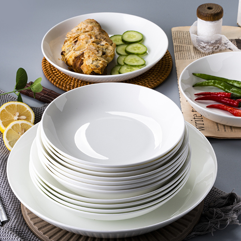 Ceramic White 8inch Deep Plate Bone China Underglaze Color Dish Plate for Home Use Round Plate Rice Plate Soup Plate Deep Dish Plate