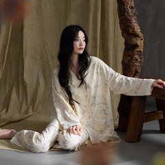 A类抗菌纯棉睡衣女长袖V领碎花家居服春秋款长裤套装女透气冬套装