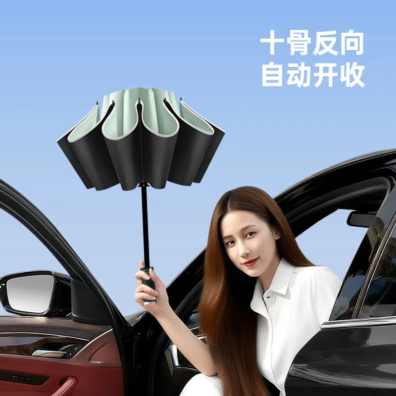 umbrella folding reverse automatic large sun protection umbrella black glue rain-proof business advertising umbrella custom wholesale