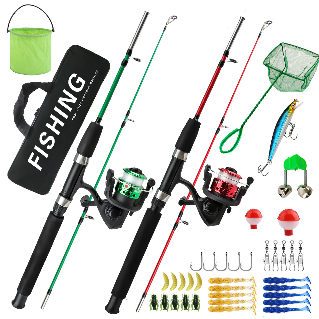 Cross-border 1M two-section rod lure fishing rod set with spinning reel and artificial bait for children and parent-child outdoor fishing, wholesale from manufacturer