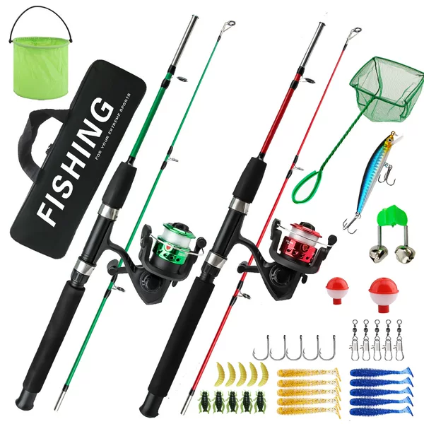 Cross-border 1M two-section rod lure fishing rod set with spinning reel and artificial bait for children and parent-child outdoor fishing, wholesale from manufacturer