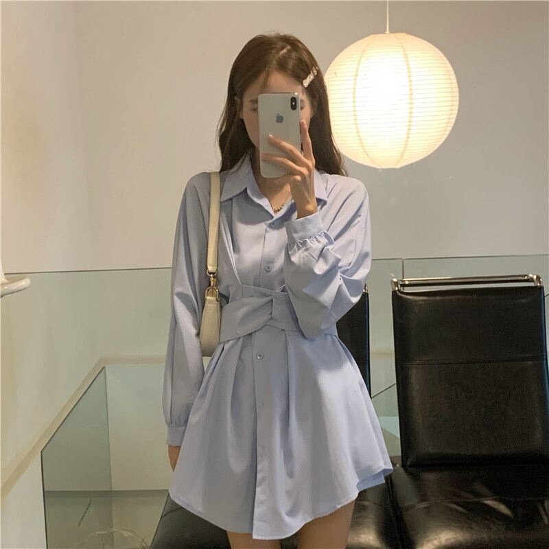 气质御姐风长袖衬衫连衣裙女秋季穿搭2025年新款收腰短裙两件套装|undefined