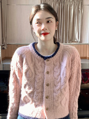 粉色毛衣女秋季2025新款韩系温柔甜美慵懒小个子外套针织衫开衫