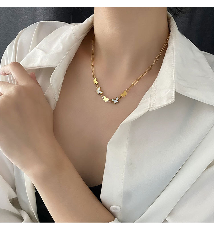 Simple Style Butterfly Alloy Titanium Steel Polishing Inlay Shell Womenu0027S Necklace 1 Piece