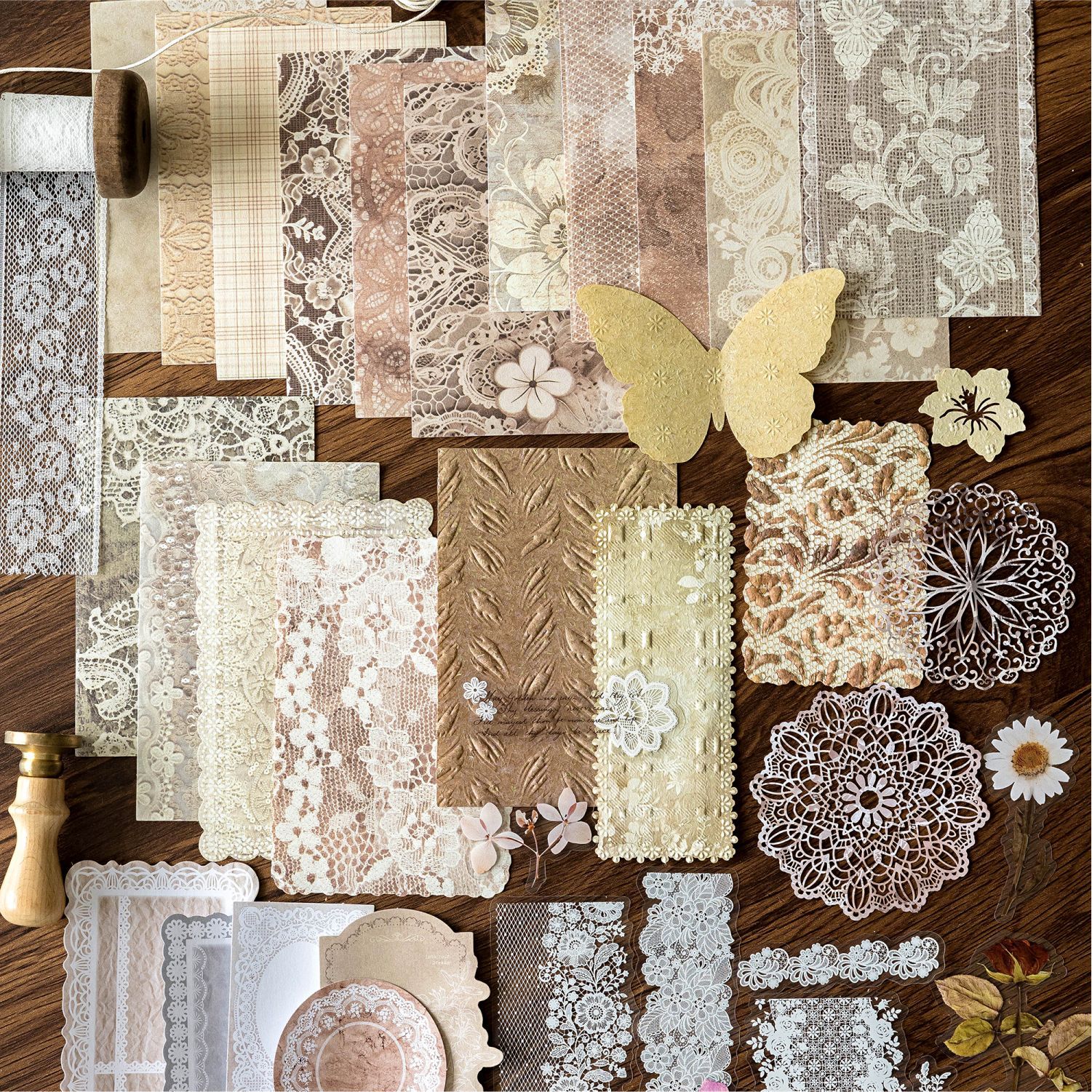 Bolso de material tipográfico Mo Mo, capítulo de pintura flotante, papel de material de collage decorativo en relieve en color café retro