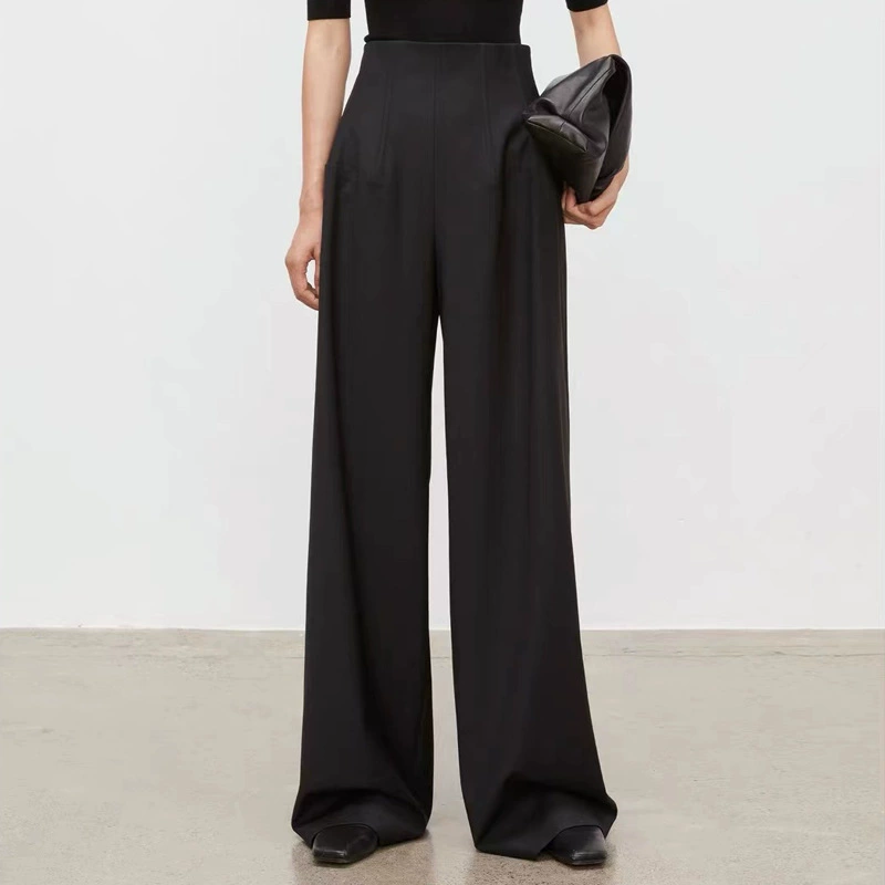 Весна и Осень тяжелое высокое качество закрывает ножки для ремонта ROW талия большие широкие брюки ретро текстура трехмерные брюки с высокой талией