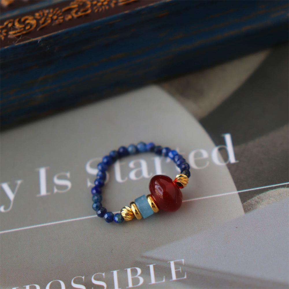 Natürlicher Lapislazuli Ring Mit Sternperle Retro Damen Stil_voghion.com