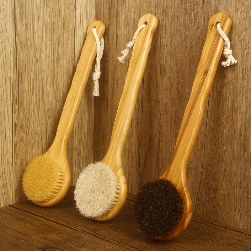 Factory direct bamboo horsehair Brown massage bath brush bath rubbing back bath brush personal bath cleaning brush