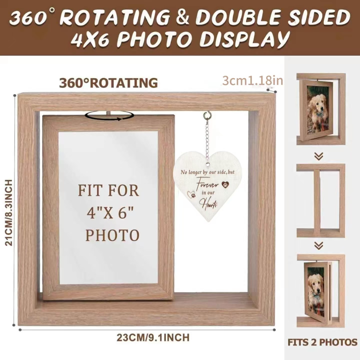 Nuevo marco de fotos americano Amor de madera giratorio creativo marco de fotos adornos para mascotas Marco de Fotos decoración de escritorio conmemorativo