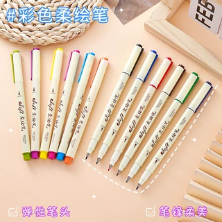 6支袋装彩色柔绘笔学生绘画软头勾线笔书法秀丽笔彩色手账笔批发