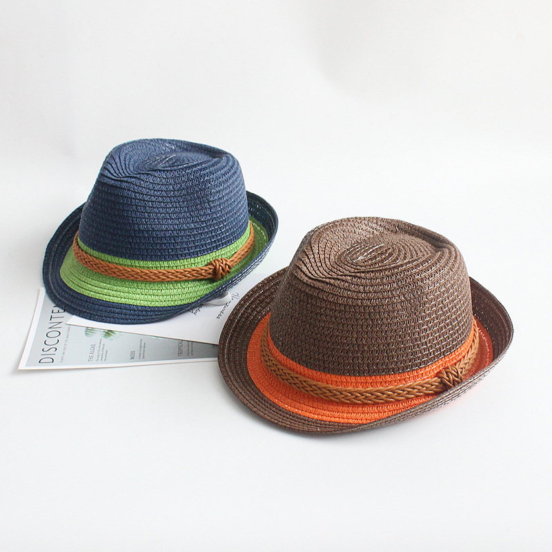 Straw Hat Hats Type Children Unisex Fashion Color Block Crimping Straw Hat