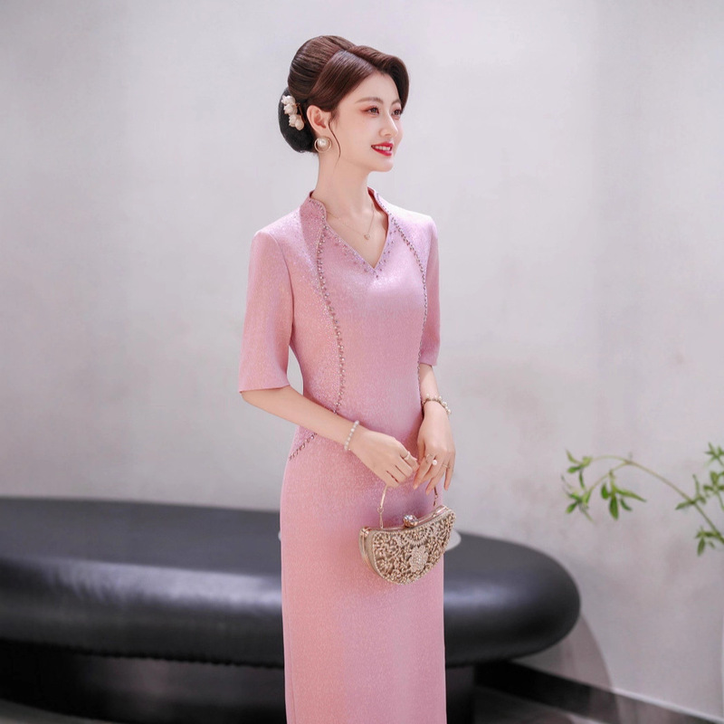 2025 New Large Size Acetate Jacquard Dark Pattern Modern Women's Wedding Dress for Mother-In-Law Wedding Banquet Dress 2025 New Large Size Acetate Jacquard Dark Pattern Modern Women's Wedding Dress for Mother-In-Law Wedding Banquet Dress