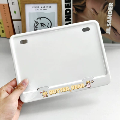 Electric vehicle license plate frame alloy cartoon design, universal rear - white-butter-bear