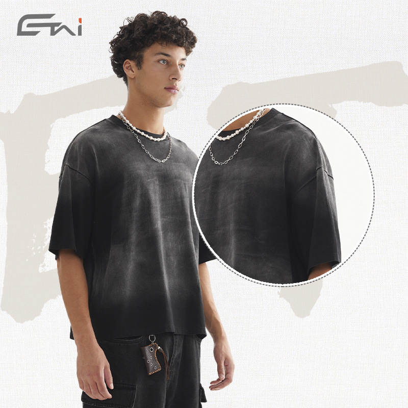 ETAI ropa de hombre de verano pesada pulverización de caballo corto ancho tipo de camiseta de estilo Boxy Fit estilo de hombre de manga corta T