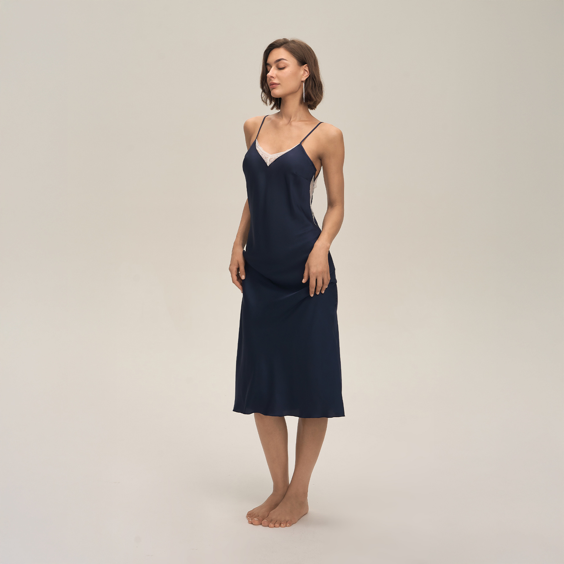 Amazon transfronterizo nuevo satén de chiffón de espalda de encaje vestido de dormir largo verano sexy ropa para el hogar CQ3923