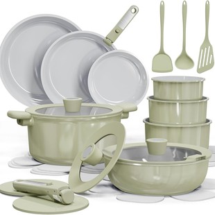 Ceramic Cookware Set Non-Stick Pan Non-Stick Cookware Oven Safe Camping Cookware Set with Detachable Handle Pot