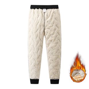 fleece-lined Thickened Casual Pants Men's plus size Lambskin Pants Men's Autumn and Winter Loose Sports Pants Super Thick Sweatpants