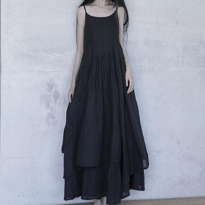 Vintage Artistic Cotton and Linen Spaghetti Strap Dress, Summer Ultra-Long Beach Dress, Elegant Spaghetti Strap Long Dress, Loose Mori Girl Style Vintage Artistic Cotton and Linen Spaghetti Strap Dress, Summer Ultra-Long Beach Dress, Elegant Spaghetti Strap Long Dress, Loose Mori Girl Style