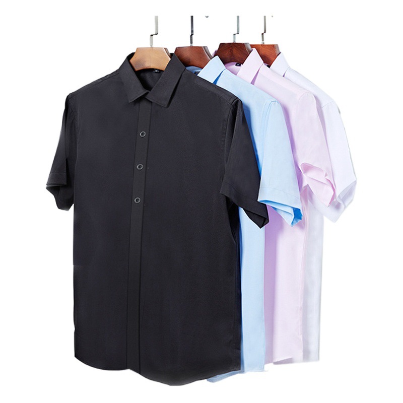 Primavera y verano Camisa delgada para hombres Cárdigan de manga corta elástico Monos de trabajo de color sólido Hombres casuales de negocios jóvenes y de mediana edad