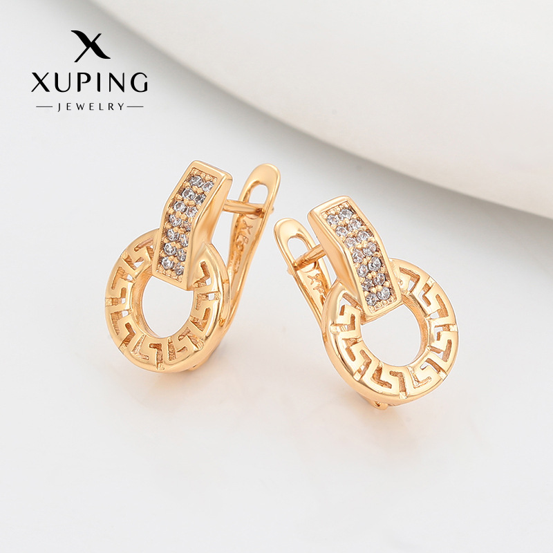Xuping estilo ruso orejetas de cobre chapado 18k color simple pendientes retro nicho personalidad orejetas al por mayor