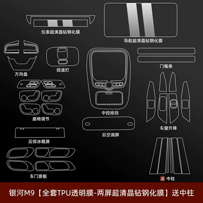 Car interior film protection film, center console film, navigation - galaxy-m9full-set-of-tpu-transparent-film-dual-screen-ultra-clear-crystal-diamond-tempered-film-and-rear-air-conditioner-nano-filmincludes-center-column