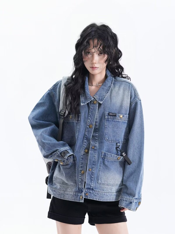 Retro Hong Kong-style solid color denim jacket for men, BF-style loose trendy top, Korean version couple's jacket for women Retro Hong Kong-style solid color denim jacket for men, BF-style loose trendy top, Korean version couple's jacket for women