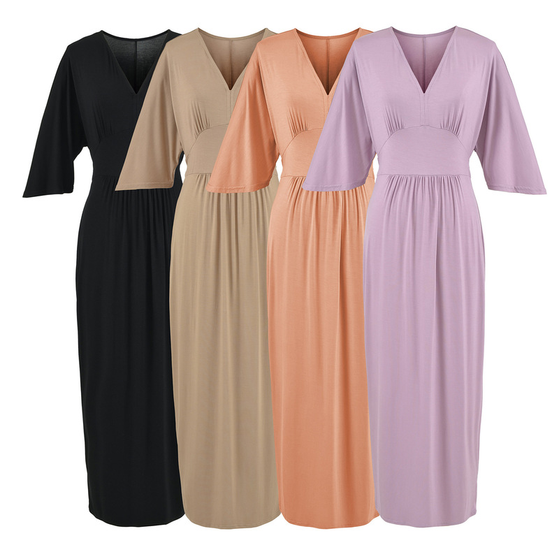 2026 Autumn French-style Pure and Alluring V-neck Three-quarter Sleeve Dress for Women, Slim Waist with Tie, Bodycon Mid-length Dress
