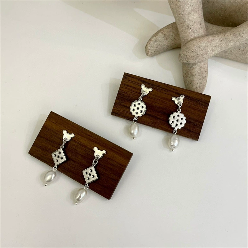 Оригинальные серьги из pearl с милым брендом, 925 образец серебро, с маленькими медведями