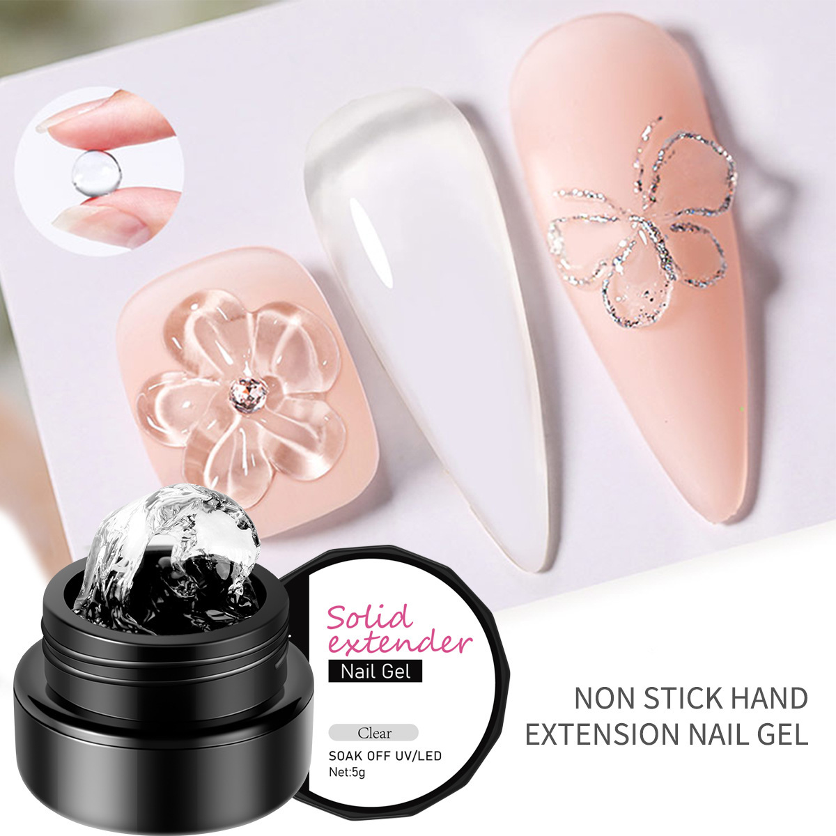 Pegamento de extensión de Arte de uñas enlatado sólido tallado que forma soporte sin papel antiadherente mano extensión rápida parche de uñas