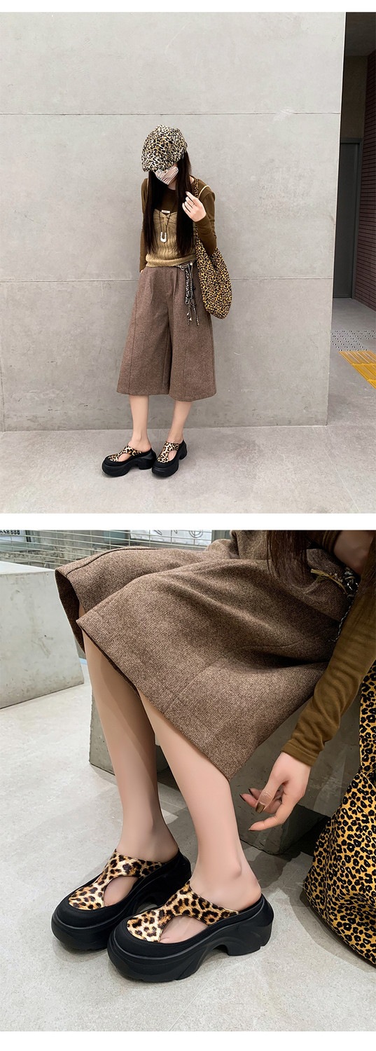Dép sandal nữ da thật họa tiết da báo đế xuồng cao gót 9 cm — Trang chủ, màu đen, bạc chi tiết 40