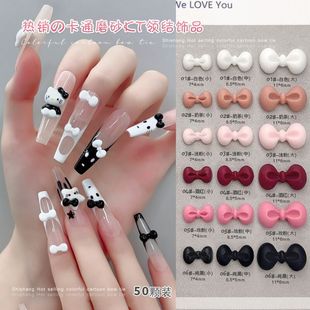 Cartoon Bow Nail Art Jewelry Black and White Wine Red Pink KT Bow Tie Large small size Mixed Resin Diamond Net Red Explosions