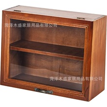 实木复古手办收纳盒桌面盲盒摆件储物盒翻盖式防尘玩偶展示柜