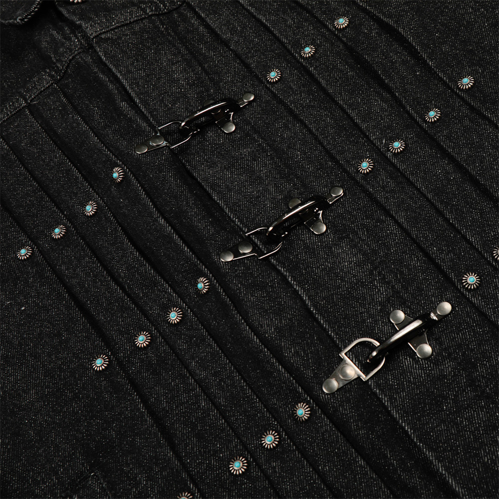 Veste en jean style américain pour homme, tendance hip-hop, boucle style avion, coupe courte plissée_voghion.com