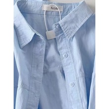 森系轻奢纯棉蓝色衬衫女春秋内搭叠穿百搭显瘦小个子正肩衬衣外穿