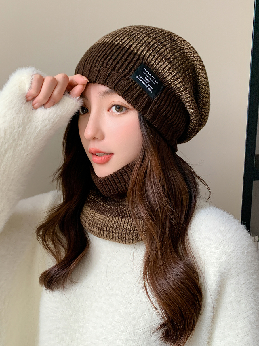 Kötött pulóver sapka és sál szett férfi és női téli vastagított és bársony kültéri arcvédő kétszínű kötött sapka_voghion.com